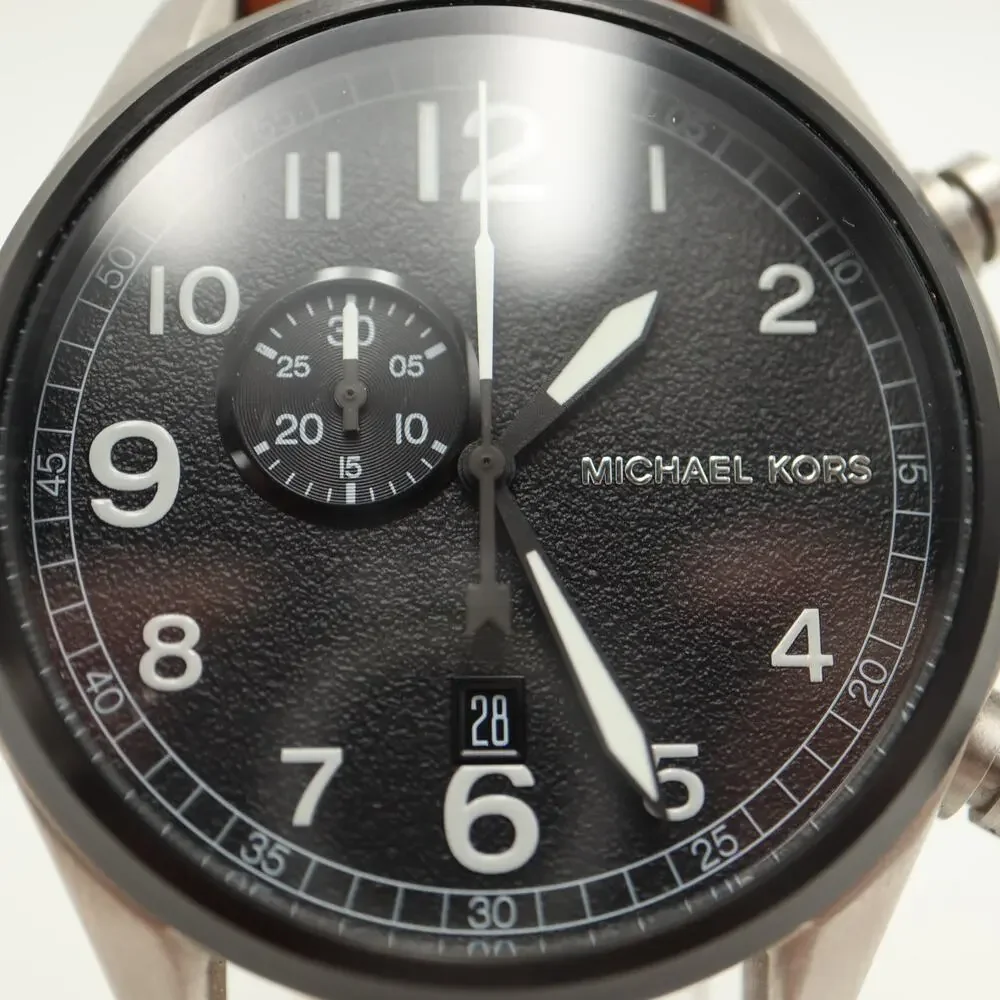 Michael Kors Hangar Mens 45mm Chronograph Watch Brown Leather MK7068 New Battery